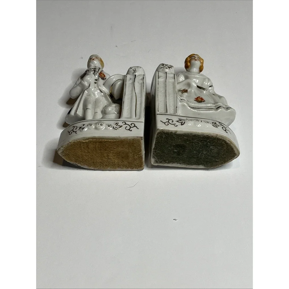 Vintage Figural Bookends Decor Man & Woman Floral Porcelain Made In Japan